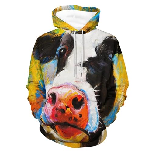 Sweat à capuche vache peinte pull décontracté pour sorties urbaines