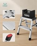 SONGMICS 2 Step Ladder, Aluminum Folding Step Stool, Lightweight Stepladder with Anti-Slip Pedals, 13.6 x 17.8 x 15 inch, Silver, for Home Kitchen Garden, Brody Collection UGLT012E01