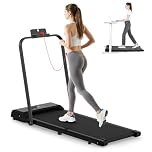 bigzzia Walking Pad Treadmill with Incline, Foldable Under Desk Treadmills for Home, Compact & Slim Folding Walking Machine with Handle, Remote & LED Display, 130kg Capacity (Black - Foldable)