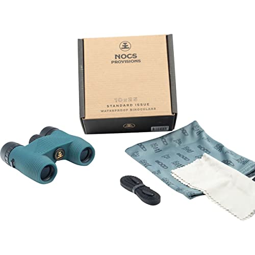 Image of Nocs Provisions Standard Issue 10x25 Waterproof Binoculars | Lightweight, Compact, 10x Magnification, Wide View, Multi-Coated Lenses for Bird Watching, Hiking, Camping, and Outdoor Activities - Blue
