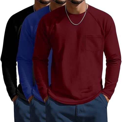 Chemise manches longues homme grande taille t-shirt ample col rond lot de 3