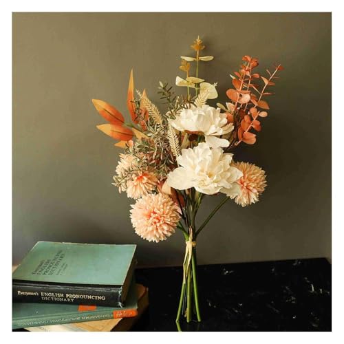 Artificial Flowers Bouquet Fake Chrysanthemum Ball Faux Summer Flowers Bunches Autumn Silk Flowers for Home Kitchen Garden Party Décor (Champagne)