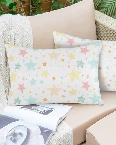 Boanket Lumbar Pillow Covers 12 x 20 Inches, Colorful Star Waterproof Throw Pillow Cover Set of 2, Watercolor Polka Dots Home Decorative Rectangle Cushion Covers for Patio/Tent/Couch/Garden