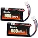 Blomiky 2 Pack 7.4V 900mAh Lipo Rechargeable Battery with PH2.0 Plug and Charger Cable Suitable for Axial 1/24 SCX24 RC Truck / SCX24 Battery and USB 2