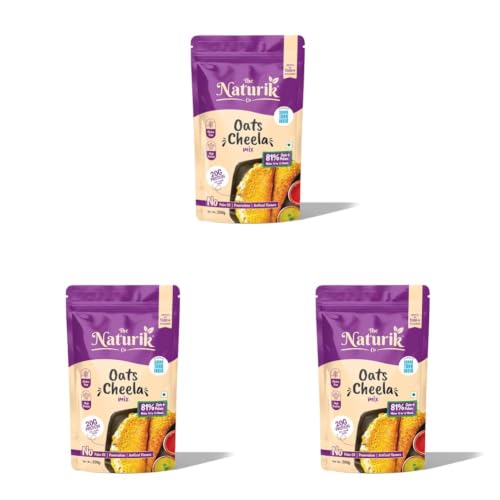 Image of The Naturik Co. Oats Chilla Mix 200g: Instant, Ready-to-Cook Cheela & Dosa Mix with 80% Oats & Pulses, High-Protein Healthy Breakfast Option for Kids & Family | As Seen On Shark Tank (Pack of 3)