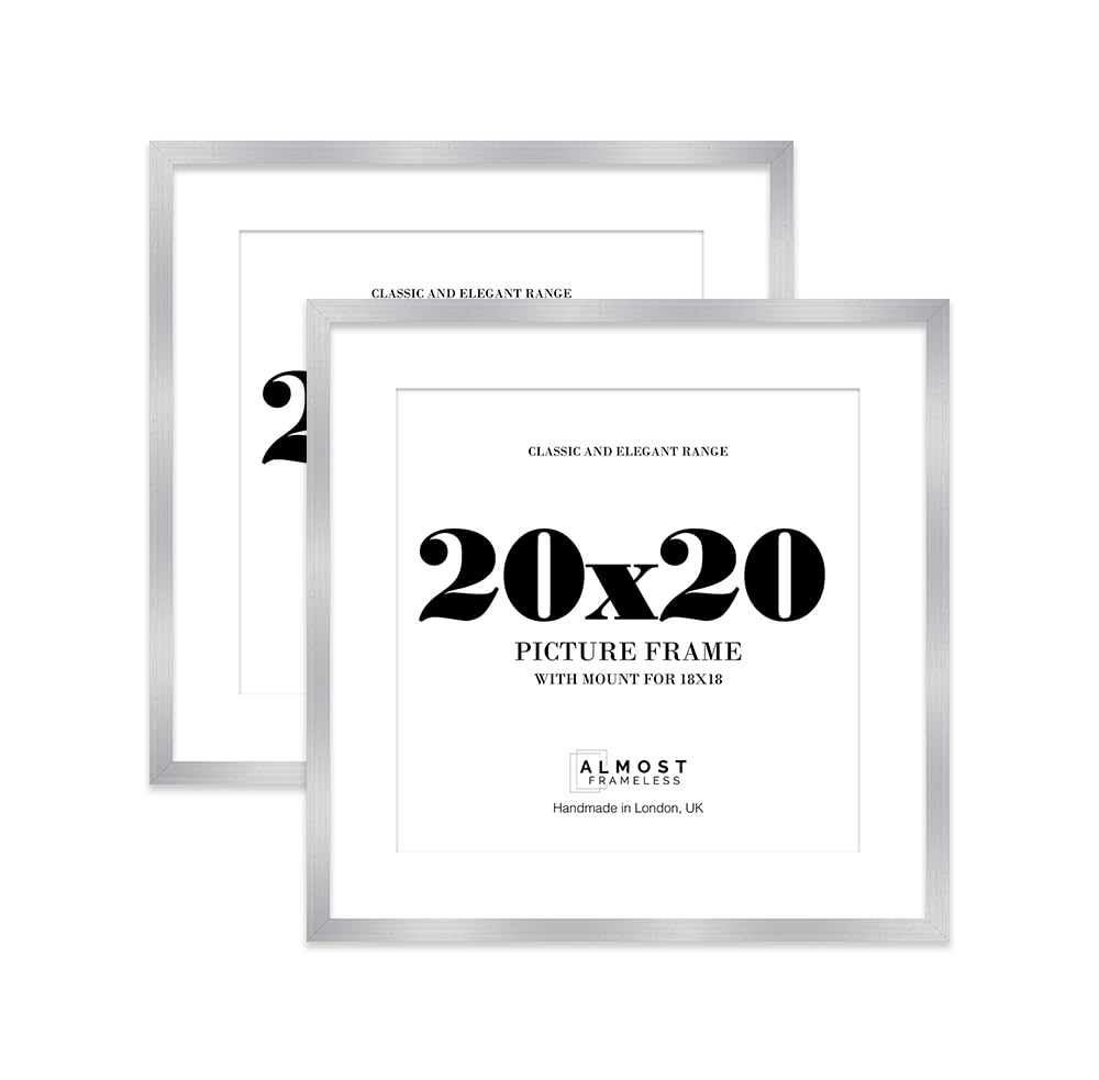 20x20 Silver Picture Frame with Mount for 18x18 Photos, Prints - Modern Square Wall Frame, Set of 2