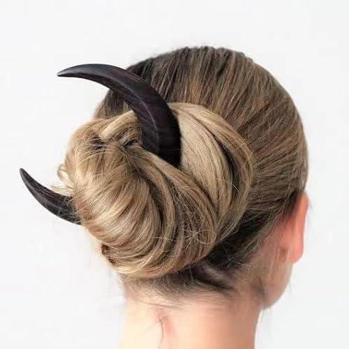 Blnene Hand Carved Crescent Moon Hair Fork For Women, Moon Barrette Hair Stick, Meniscus Shaped Hair Stick Hair Pin, Moon Hairpin Wooden Moon Barrettes For Thick Long Hair (5.2 Inch, Black) #TOP8