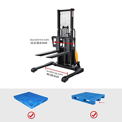 APOLLOLIFT Semi-Electric Straddle Stacker 98\" Lifting 2200lbs with Adj. Forks
