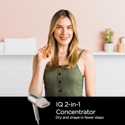 Shark HD120BRN Blow Dryer HyperAIR Fast-Drying with IQ 2-in-1 Concentrator, Styling Brush, and Curl-Defining Deep Diffuser Attachments, Ionic, No Heat Damage, for All Hair Types, Stone