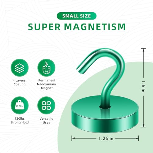 Image of Neosmuk Magnetic Hooks Steel Tube Design for Cruise,130lb+ Green,10 Pack