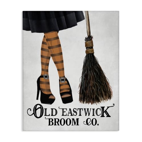 Stupell Industries Halloween Witch Broom Sign, 16 x 20 Inch Canvas Wall Art