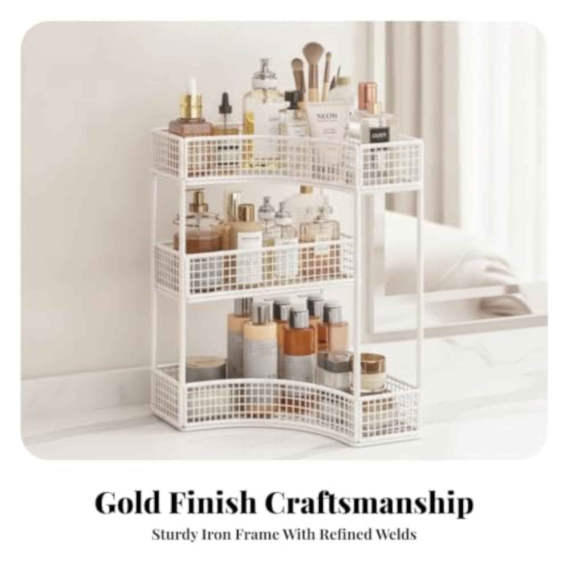 Freestanding Desktop Cosmetics Organizer Rack, Iron Grid