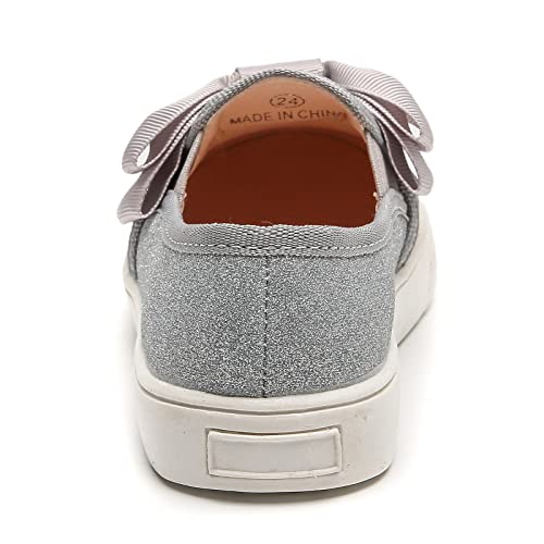 Kkdom Girls Slip On Glitter Sneakers Cute Bow Lazy Tennis Shoes Loafers For Little Girls(Toddler/Little Kid/Big Kid) Silver Us Size 13 M Little Kid #TOP3