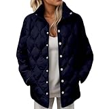 Eauptffy Giacca trapuntata da donna con colletto rialzato, giacca per la mezza stagione, con bottoni, giacca invernale calda, a maniche lunghe, sciolta, giacca outdoor, tinta unita, cappotto