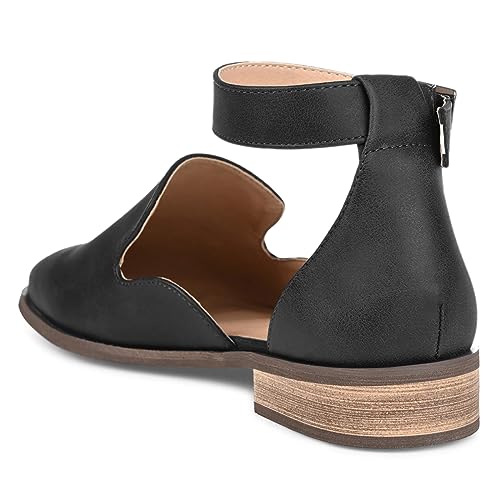 miss left Women's Ankle Strap Roma Sandal Closed Round Toe D'Orsay Flats Cork Stacked Low Heel Casual Travel Daily Wear Shoes Size 4-16 US4