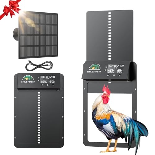 Automatic Chicken Coop Door with Light Sensor & Timer Control - Multi-Mode Chicken Door Opener with Solar Charging
