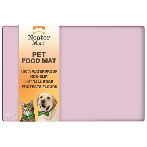 Image of Neater Pet Brands Neater Mat Pet Mats for Food and Water, Cat & Dog Bowl Mat Waterproof Silicone, Feeding Tray, Dog Food Mats for Floors, Placemat w /Raised Edge for Under Bowls, 16 inch x 10 inch, Light Pink