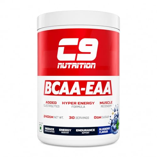 Image of C9 Nutrition BCAA + EAA Powder for Men & Women | 5000mg BCAA + 9000mg EAA | Amino Acid Supplement for Muscle Recovery & Endurance | Sugar Free | Blueberry Flavour | 30 Servings