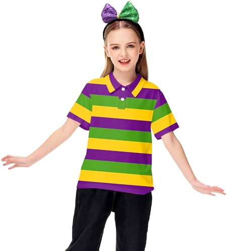 Image of AOBUTE Kids 4th of July Polo American Flag Short Sleeve Button Down Shirts Tops 3-14 Years