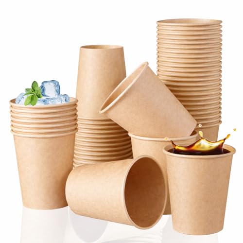 Rliocvhe 50 Vasos Cafe Desechables 250ml,Vasos de Cartón Kraft,Apto bebidas Calientes y Frias,Ideal para Café, Té y Bebidas Refrescantes