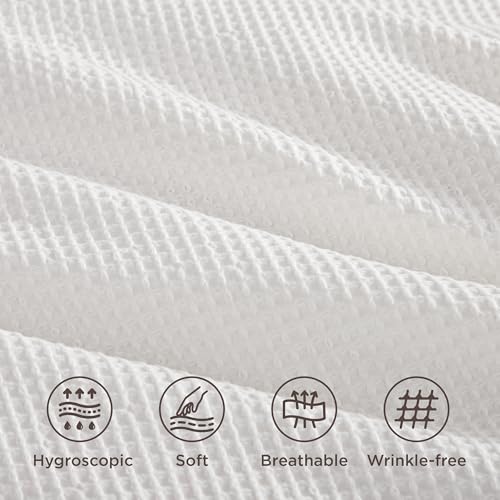 Image of Bedsure 100% Cotton Waffle Duvet Cover Set with Fitted Sheet, Queen, White | Waffle Texture, Breathable, Skin-Friendly, OEKO-TEX Certified, Good Housekeeping Seal, All-Season, Machine Washable