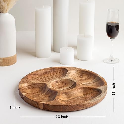 Image of Aurum Crafts Round Acacia Wood Snack Serving Platter | Premium Wooden Serving Plate for Snacks, Appetizers & Dry Fruits | Elegant Kitchen & Dining Table Platter