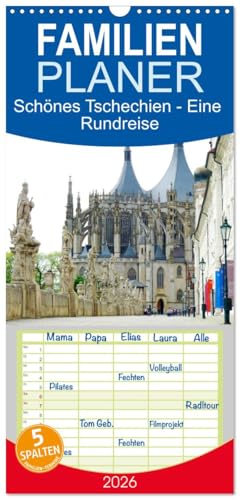 Familienplaner 2026 - Schönes Tschechien - Eine Rundreise mit 5 Spalten  Wandkalender 21 cm x 45 cm  CALVENDO  Kleine und mittelgroße Städte in .. wunderschönen Kalenders  CALVENDO Orte