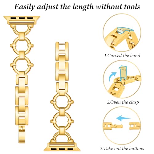 G-ficu O-Shaped Metal Band for Apple Watch Band 46mm 45mm 44mm 49 42mm(S3) iWatch Series 11 10 9 8 7 6 SE 5 4 3 Ultra, Fancy Dressy Cute Slim Thin Bracelet for Apple Watch Bands for Women-Gold - image 3