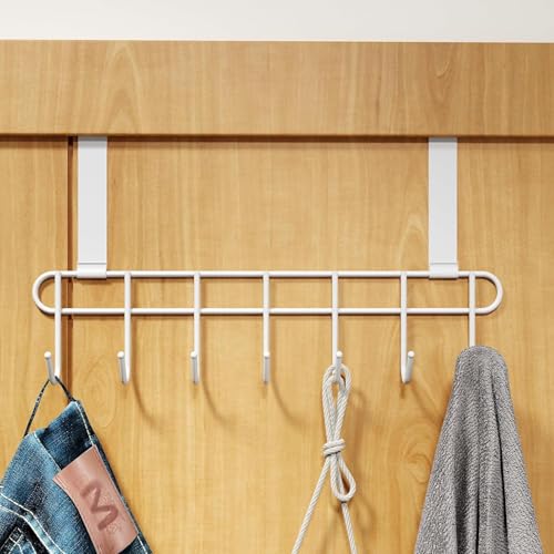 Crasts Over The Door Hook Hanger, Hanging Organizer Rack Steel Door Hook Hanger Wall Hook Rack (7 Hooks) White