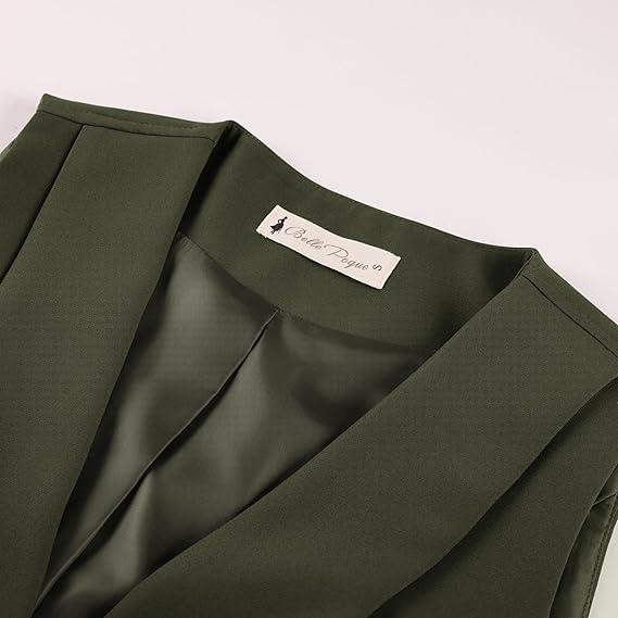 Belle Poque Gilet da donna vintage senza maniche con risvolto colletto monopetto elegante gilet con tasche