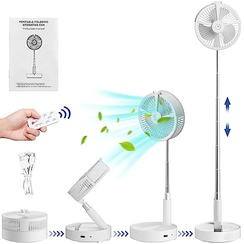 Portable Oscillating Standing Fan With Remote Control Light, Rechargeable Fan Small Desk Fan With Misting Timer 4 Speeds 7200Mah Folding Quiet Usb Fan Personal Floor Fan Pedestal Fans For Home Bedroom #TOP5