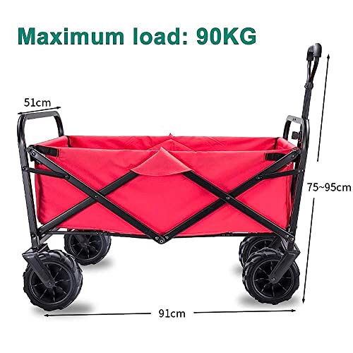 FAZENHUA Klappbarer Bollerwagen, Tragkraft 90 kg, tragbar mit 4 Rädern und Stahlbremsen, Trolley, Faltbarer Ziehwagen, Handtransportwagen, zusammenklappbar/B: Schwarz – Bild 6