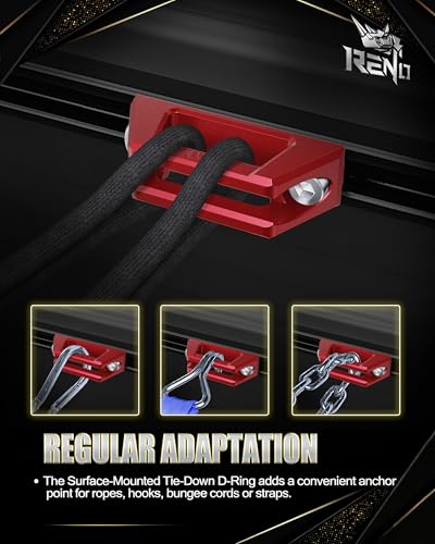 Image of RENO Tie Down Anchors, Aluminum Bed Rail Cleats Compatible with Tacoma Tundra Gladiator Bed Hooks for Cargo Trailer, Replaces PT278-35160 35050 35100 35111 35112 / PT785-35050-S1 (Red, 4pcs)