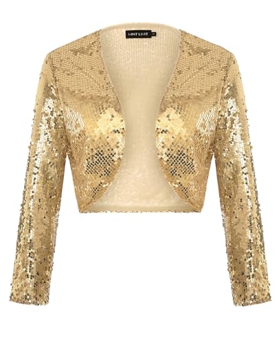 Image of MINTLIMIT Women's Sequin Shrug Bolero Long Sleeve Open Front Party Sparkly Cropped Cardigan Glitter Shiny Jackets