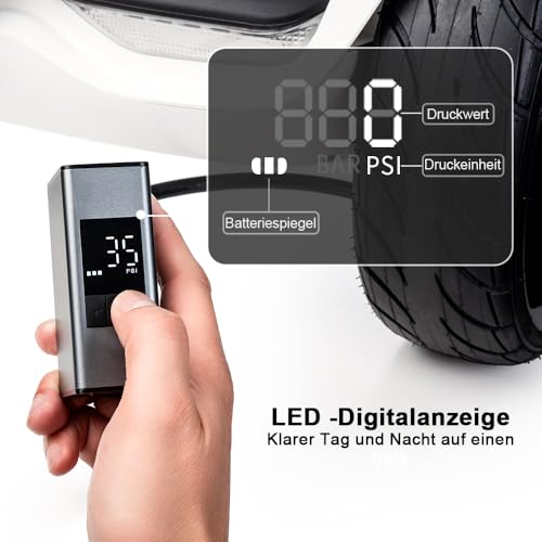 TOPtoper Mini bomba elétrica para bicicleta com medidor de pressão - Bomba de pneu de bicicleta port