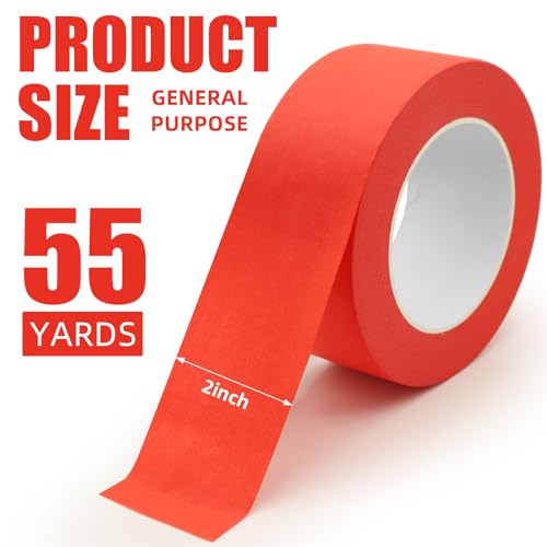 Image of Red Masking Tape, 2 Inch x 55 Yards, for Wall Painting | Multi-Purpose for Painting, Building, Labeling, Edge Finishing & DIY Projects