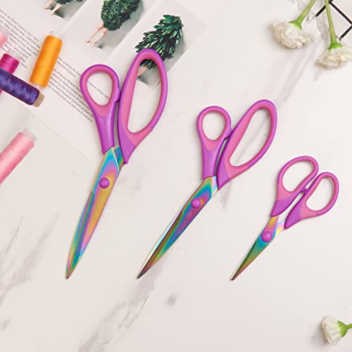 Craft Scissors Set Of 3 Pack , All Purpose Sharp Titanium Blades Shears Rubber Soft Grip Handle, Multipurpose Fabric Scissors Tool Great For Adults, Office, Sewing, School And Home Supplies, Purple #TOP4