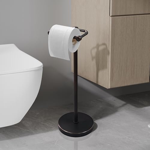 Image of RARXTR Toilet Paper Holder Stand, Post Pivoting Design Free Standing Toilet Paper Holder, SUS304 Stainless Steel Toilet Paper Roll Holder, Heavy Stable Base (Oil Rubbed Bronze)