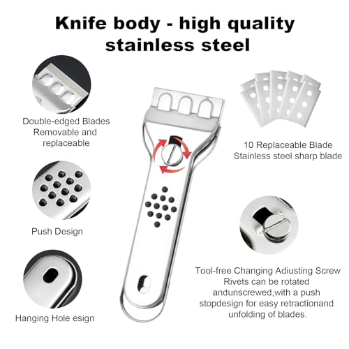 Feldschaber mit 10 Ersatzklingen, MXTIMWAN Herd Glasschaber Edelstahl Schaber Herdschaber Zeranfeldkratzer Glasschaber Kratzer Entfernen für Reinigung Von Backofen, Herd Kochfeld