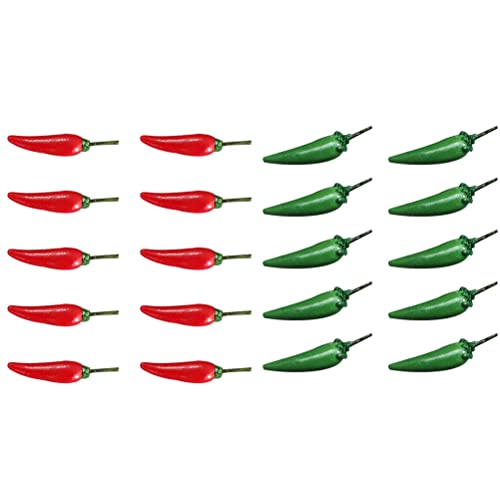 LUOZZY 20 Pcs Artificial Little Chili Simulation Mini Pepper Fake Vegetable for Dollhouse Home Kitchen Decoration - Red + Green