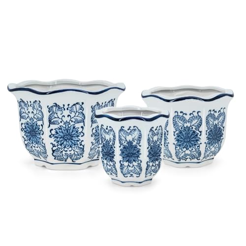 HakkaGirl Set di 3 vasi da fiori in porcellana blu e bianca in ceramica cinese per decorazioni
