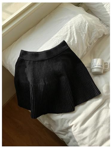 MakeMeChic Women's Knit Sweater Skirt Elastic Waist Pleated A Line Casual Mini Skirts4