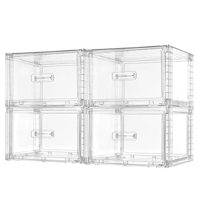 Vtopmart 4 Pack 13QT Clear Stackable Storage Drawers,Easily Assemble Acrylic Closet Organizers,Plastic Storage Bins for Bathroom,Cabinet,Kitchen Pantry,Under Sink Organization