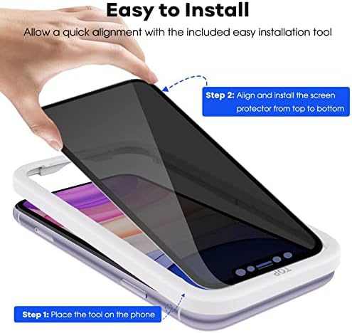 JETech 4 Way 360° Privacy Screen Protector for iPhone 11/iPhone XR 6.1-Inch, Anti-Spy Full Coverage Tempered Glass Film with Easy Installation Tool, 2-Pack