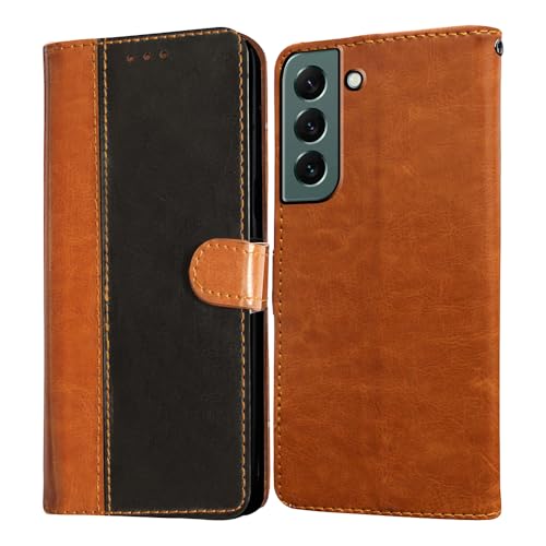Image of Flip Cover Back Case for Samsung Galaxy S22 5G | Premium Leather Finish | Inbuilt Pockets & Stand | Flip Cover Back Case for Samsung Galaxy S22 5G (CamelBlack)