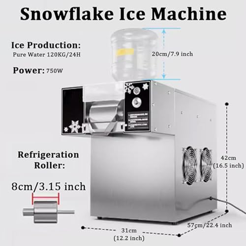 Quixnova Automatische Eismaschine, kommerzielle Schneeflocken-Eismaschine, 120 kg/Tag, Eiskühlung für Zuhause, Partys, Imbisswagen, Restaurants, Milchteeläden – Bild 7