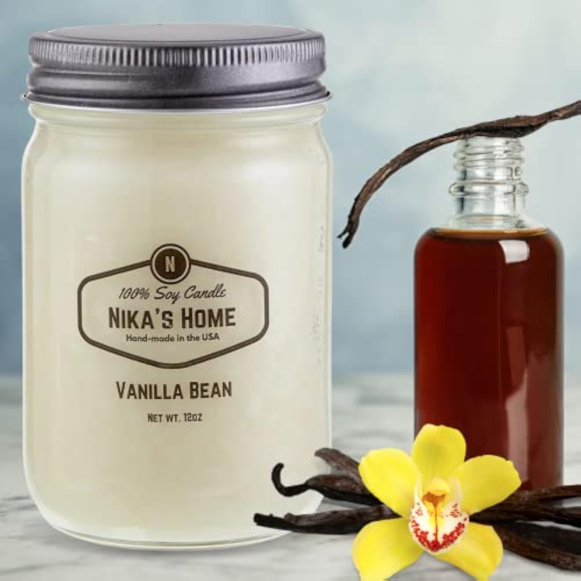 Nika's Vanilla Bean Soy Candle, 12oz Mason Jar