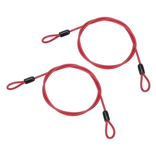 PATIKIL 5/32 Dia Vinyl Coated Stainless Steel Cable with Loops, 2 Pcs 3 ft (39) Flexible Wire Rope Security Chain Lanyard Lock for Outdoor Stage Lighting Luggage Lock, Red