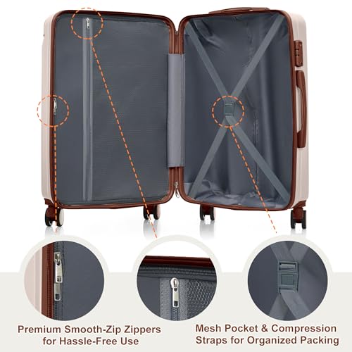 Image of Hardside Luggage Sets, Lightweight Stripes Suitcase with Spinner Wheels, Ivory