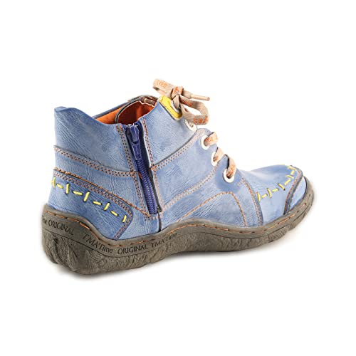 TMA EYES Women Stitching Shoes Leather Lace-up Low Heel Handwork Casual Boots3